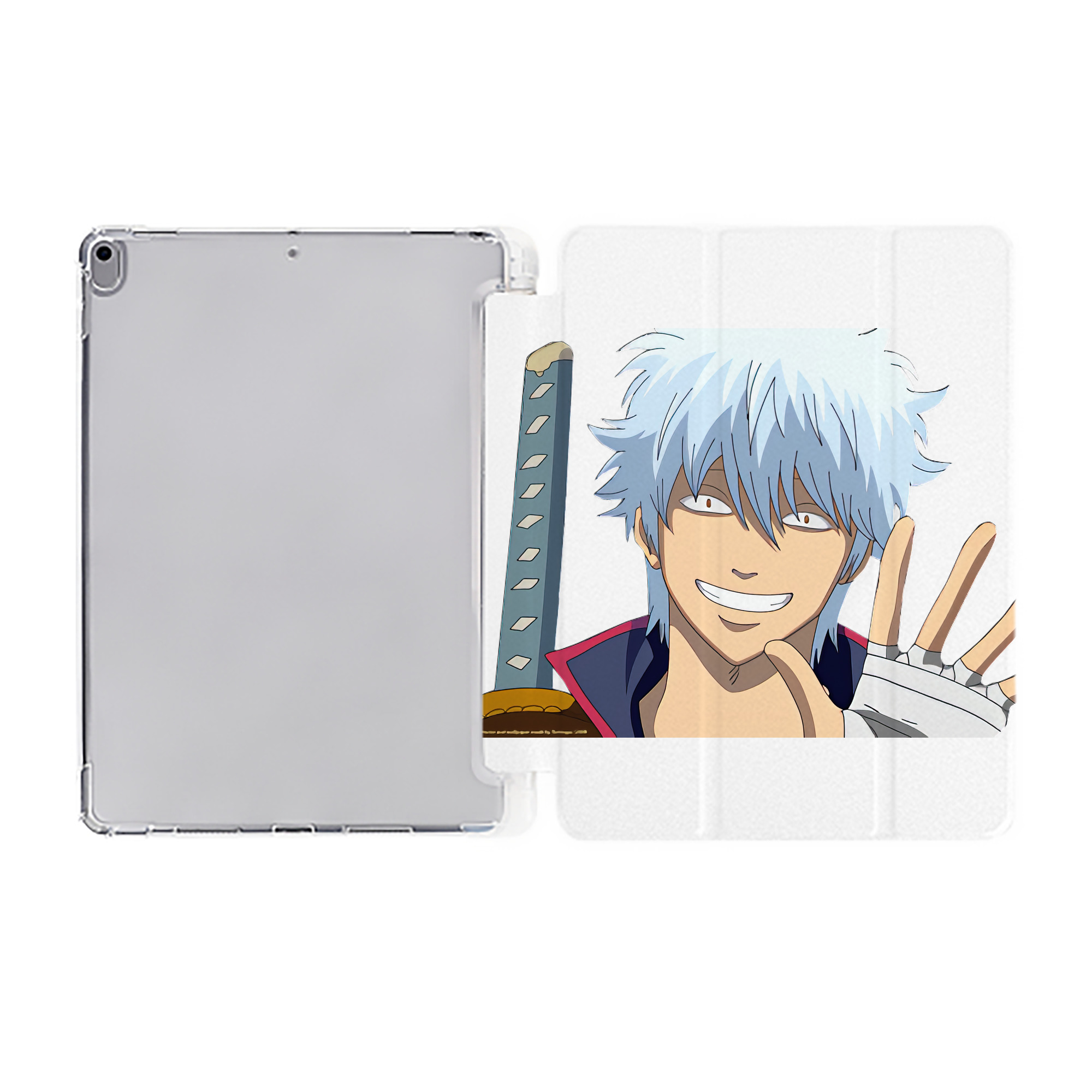 ぎんたま 坂田銀時（さかたぎんとき） 神楽 志村新八（しむら しんぱち） GINTAMA Sakata Gintoki Kagura Shimura Shinpachi IPad ケース ペン収納付き 三つ折りスタンド PUレザー×シリコン 対応機種9.5/10.5/10.9インチ